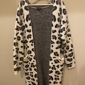 Thick, Long, Leopard Print Cardigan, Size Large